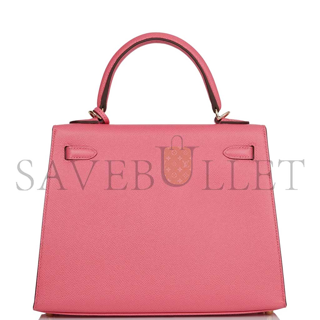 HERMÈS KELLY SELLIER 25 ROSE AZALEE VERSO EPSOM PERMABRASS HARDWARE (25*17*7cm) 